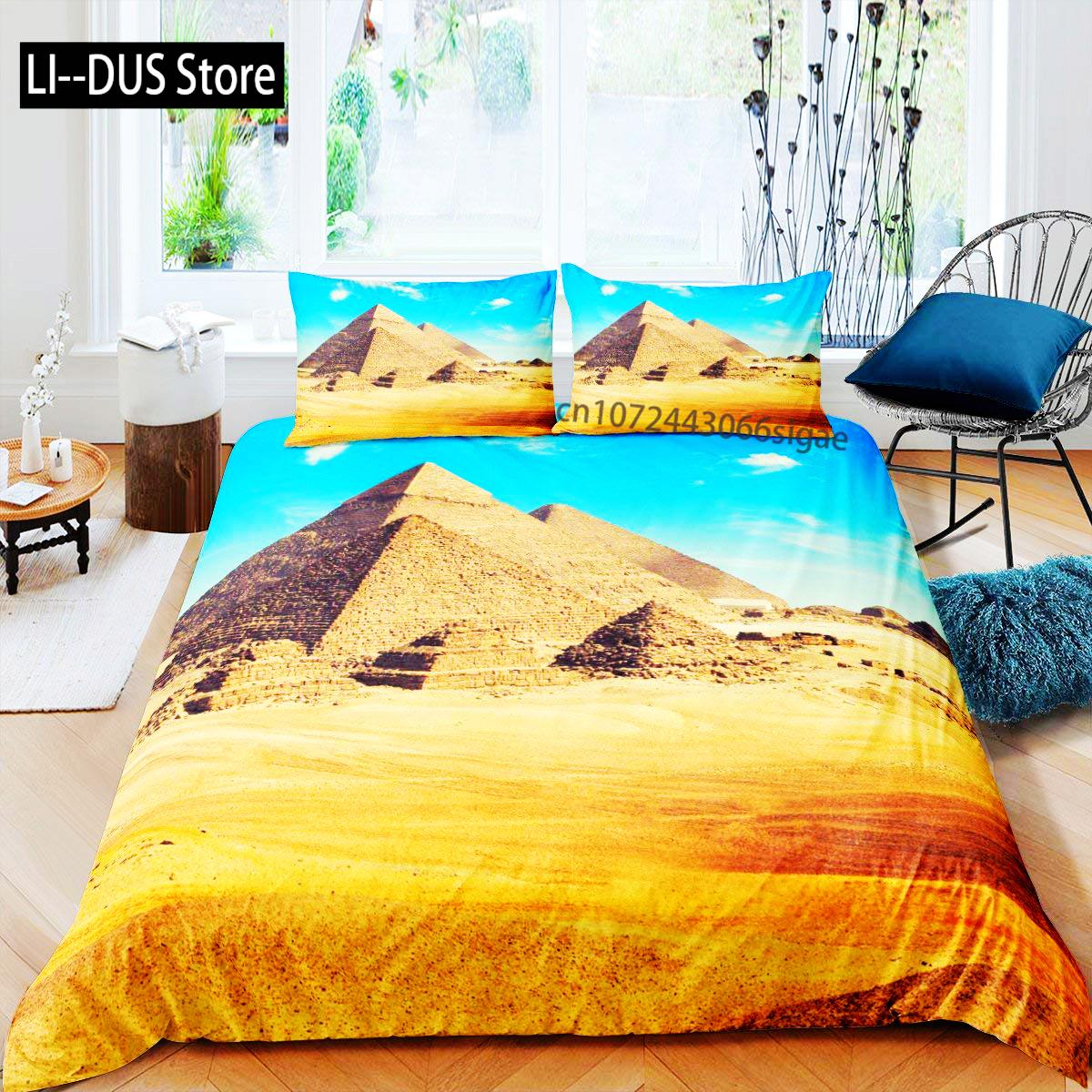 Comforter Egyptian Pyramids King Size Adult Ancient Egypt Tribal Bedding Set African Vintage Exotic Camel Desert Comforter (quilt)-EU Single(135*200cm)3pcs