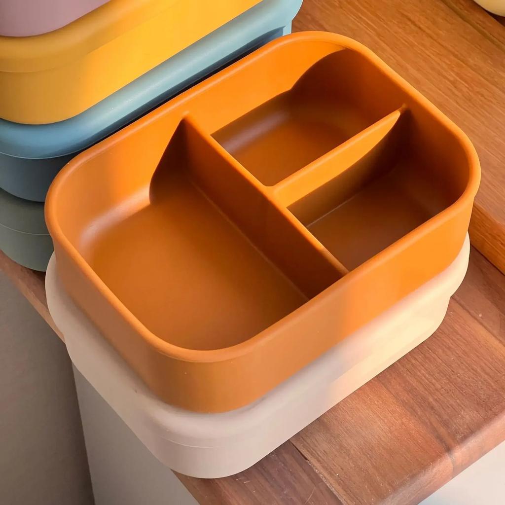 Tragbare versiegelte rechteckige Lunchbox mit Deckel, 3-teilige Silikon-Frischhaltebox, Bento-Aufbewahrungsschüssel für Obstsalat