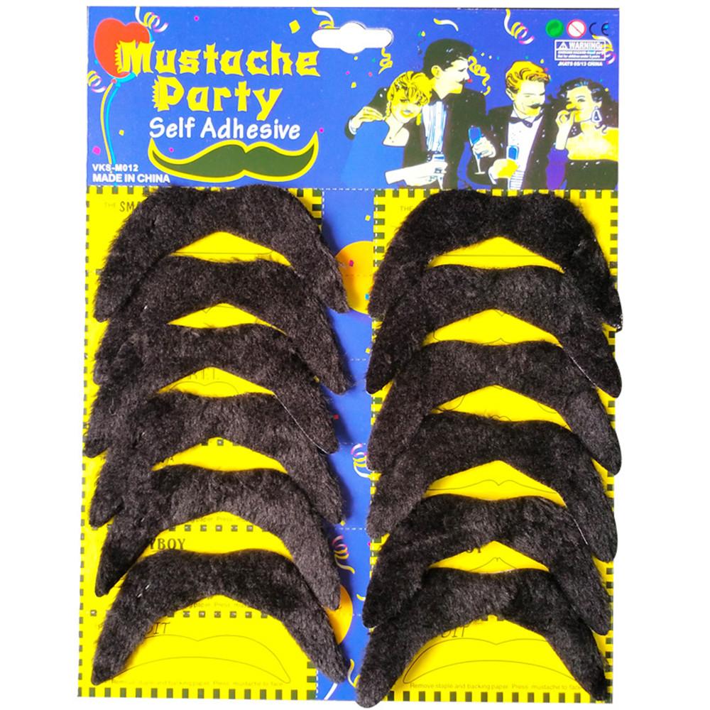 New 12x Black Short Plush Fake Moustache Self-adhesive Party Fancy Dress False Beard