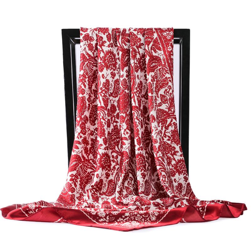 Fashion Scarves For Women Print Silk Satin Head Scarf Female 90cmx90cm Luxury Brand Square Shawl Large Hijab Scarfs For Ladies