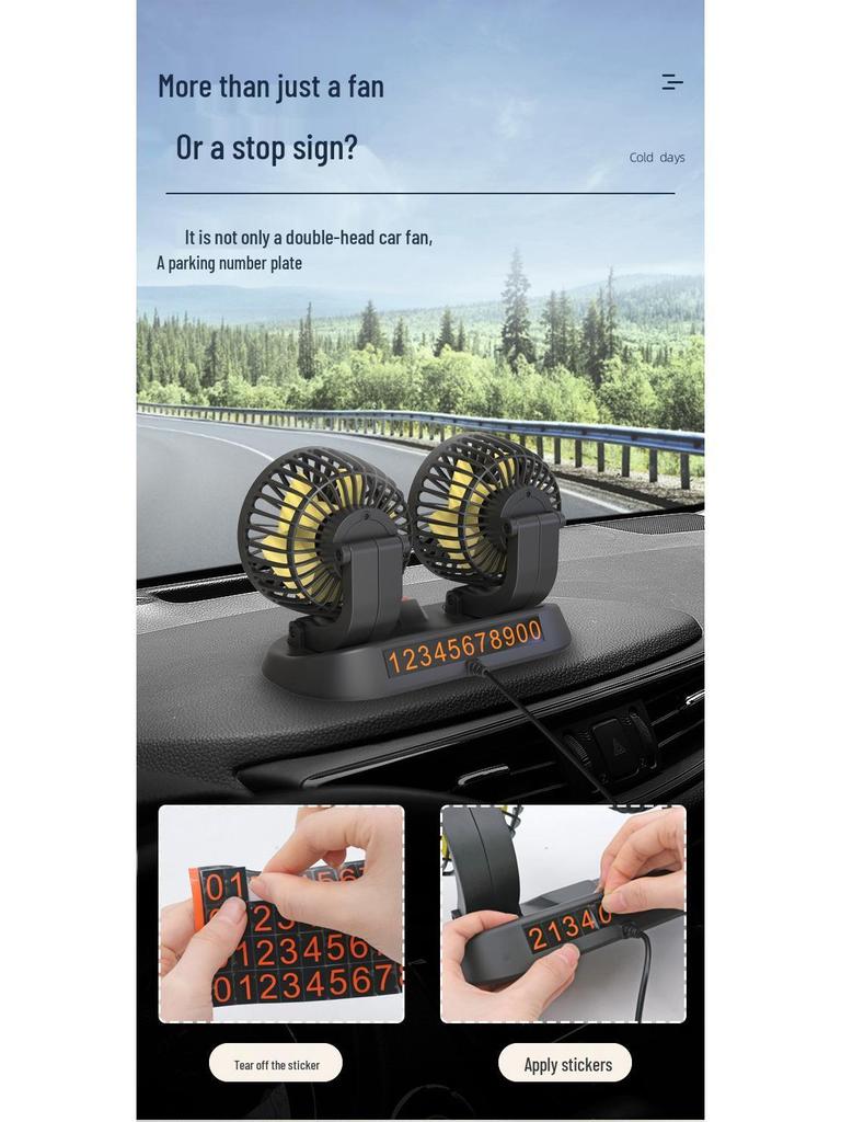 USB Double Head Car Fan - Instant Cooling for Various Vehicles - 12V/24V