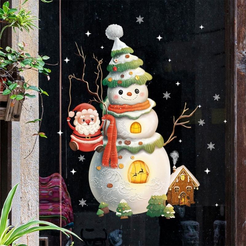 Christmas Window Stickers Merry Christmas Decoration for Home Kid Room Wall Mirror Glass Door Decals New Year Decoration