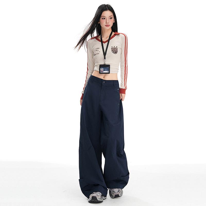 

Autumn Women s High-Waist Loose Wide-Leg Pants S темно-синий