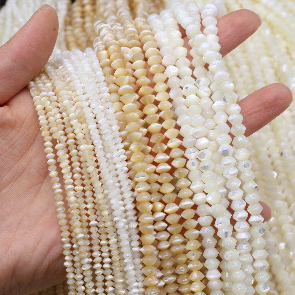 1String, White Yellow Natural Shell Beads for Jewelry Making DIY Necklaces, Bracelets Anklets Accessory, Unique Gifts for Halloween, Christmas 38cm