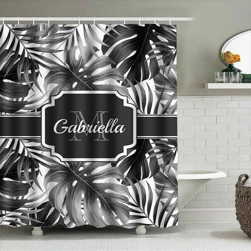 Monstera Pflanze Duschvorhang Mit Name Schwarz Weiß Dekor Für Badezimmer Anpassbare Größe Farbe Perfekte Geschenkidee Fo