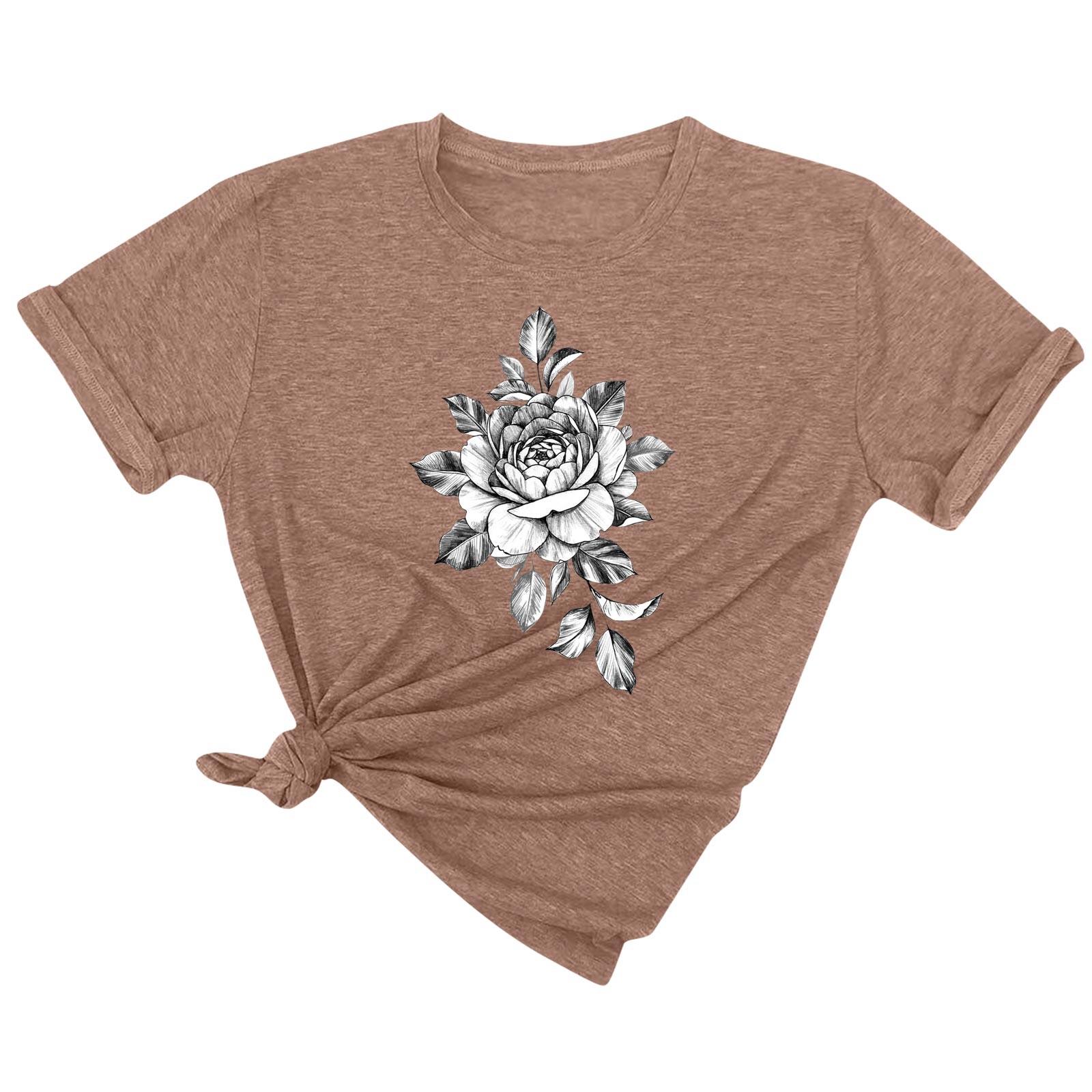 

Женская мода сплошной цвет круглый вырез с цветочным принтом пуловер повседневная футболка L