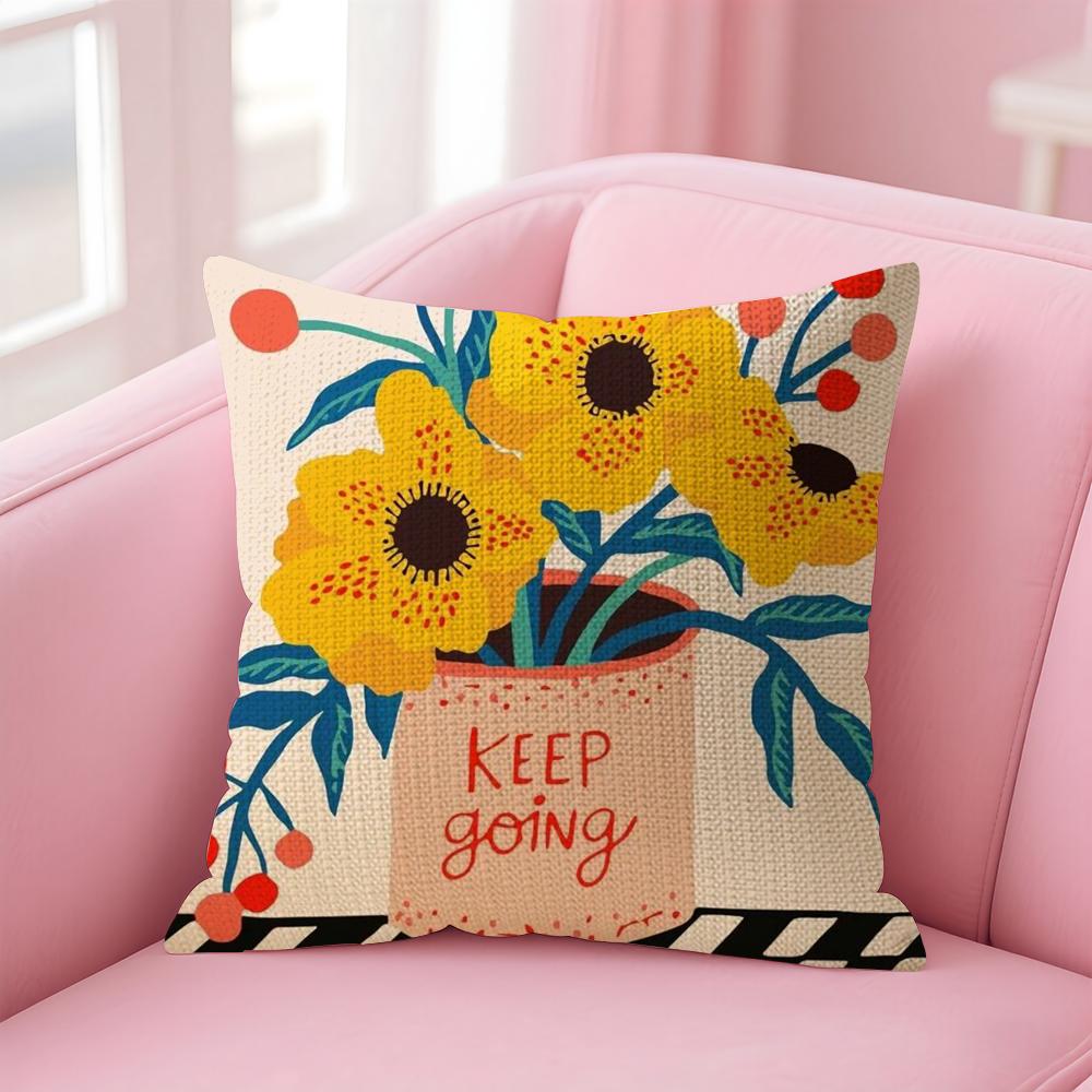 Artistic Potted Plants Cushion Cover Natural Linen Pillow Case DoubleSided Print Decorative Sofa Pillowcase Home Decor Gift