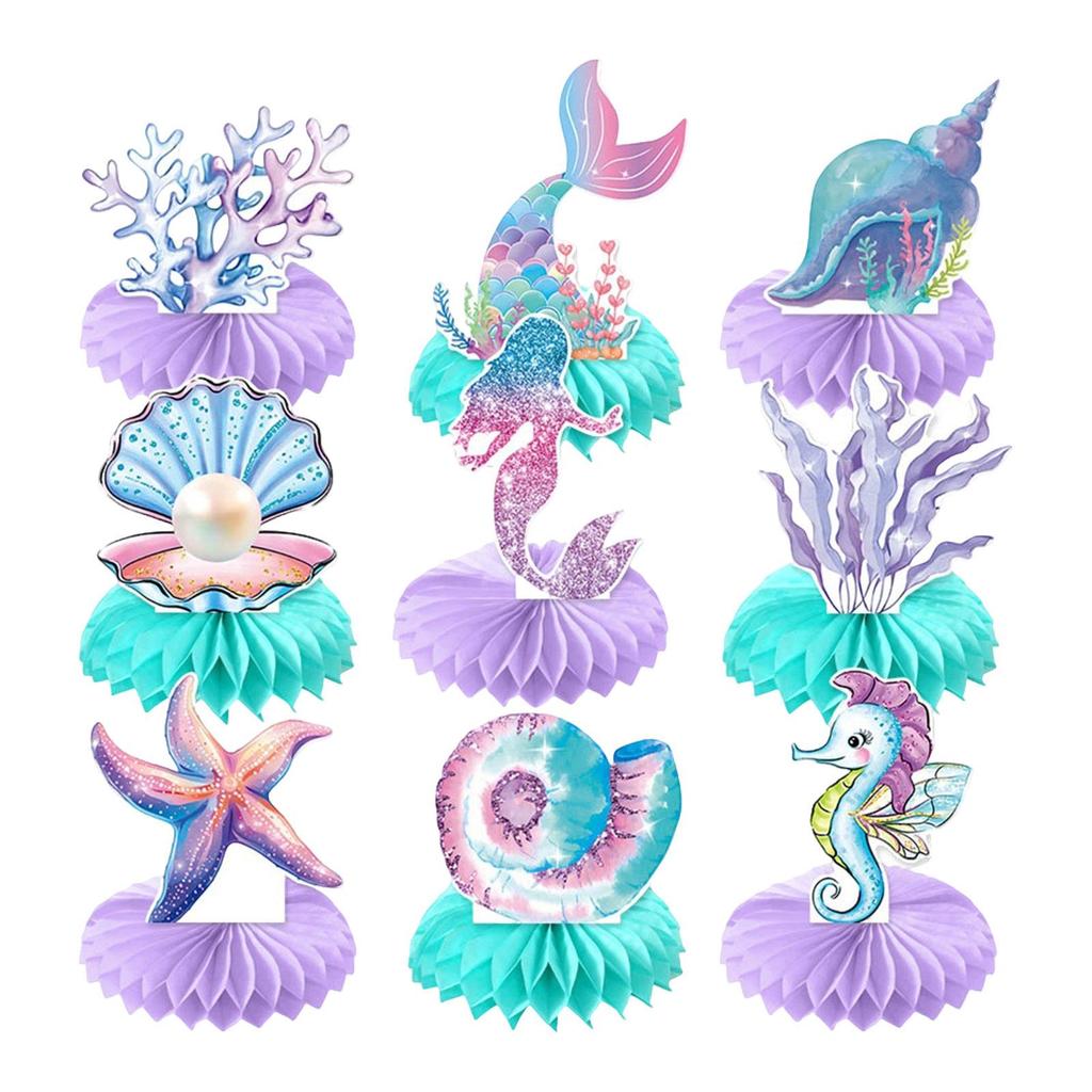 Mermaid Honeycomb Centerpieces,Mermaid Themed Birthday Party Decorations Cartoon under The