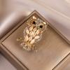 Brooch Golden Metal Owl Shape Brooch Pin with Warm Shell Texture 3D Design Rhinestone Inlay Badge Vintage Owl Accessory