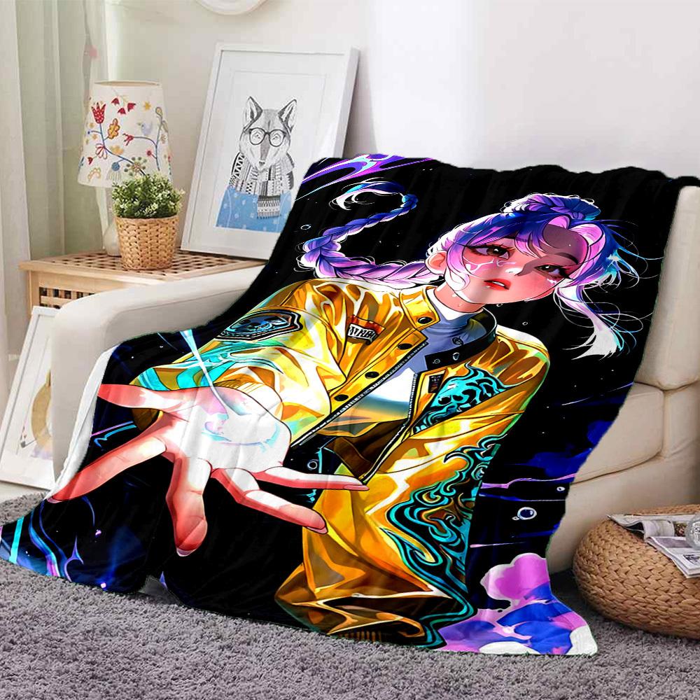 1pc KPop Demon Hunters Soft & Warm Flannel Blanket, Multi-Purpose Throw Blanket for Couch, Sofa, Office, Bed, Camping, Travel
