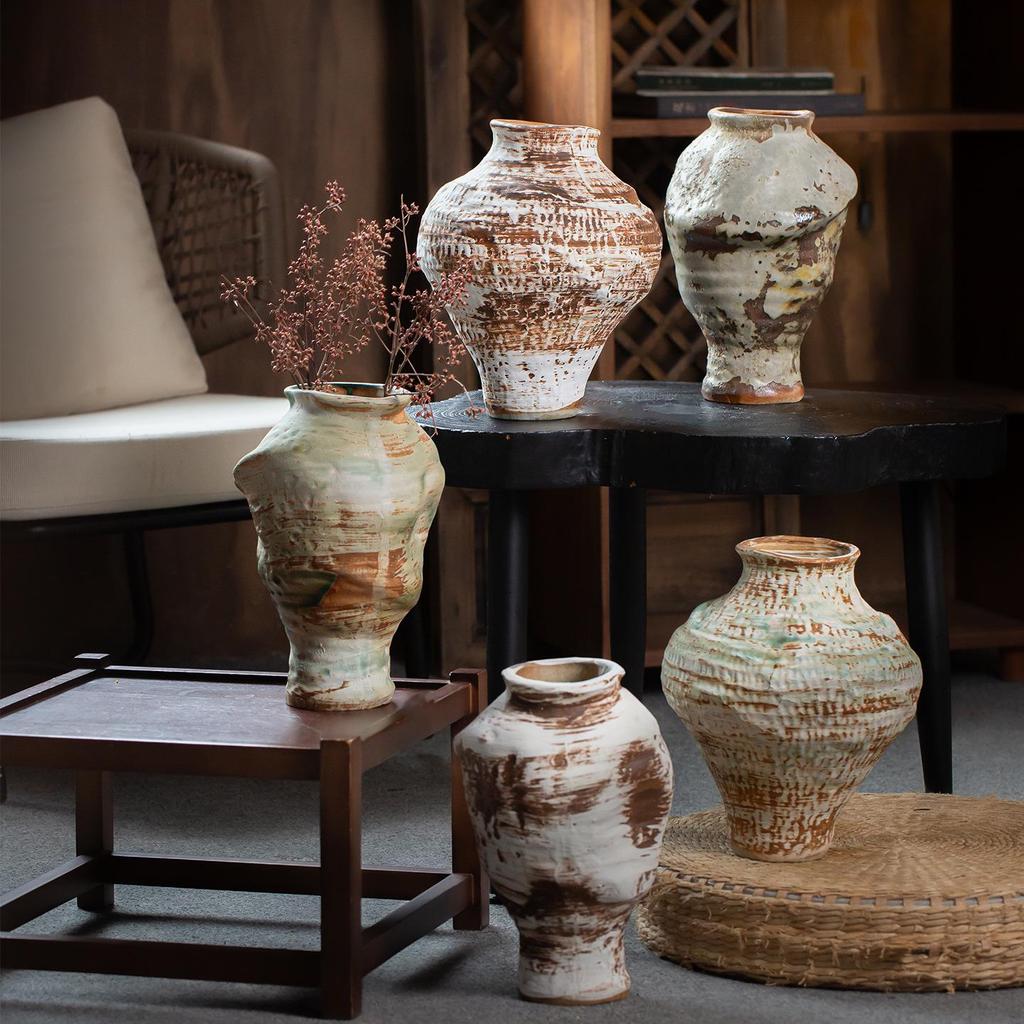 Wabi-Sabi Retro Ceramic Vase for Living Room or Tea Room – Vintage Chinese Style Flower Arrangement Ornament