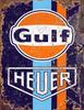 Segno in Metallo Vintage Retro Garage Gulf Heuer Olio Carburante Officina Capanno degli Attrezzi Man Cave