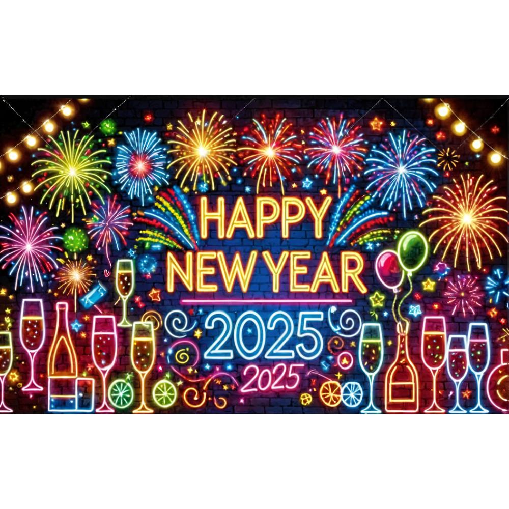 2025 Anul Nou Fericit Fundal Neon Glow Graffiti Fundal Familie Sărbătoare Petrecere Portret Decor de Perete Banner Recuzită Cabină Foto