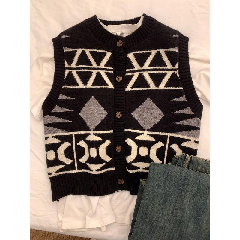 

Ранневесеннее бандажное платье, ретро цветовое сочетание, кардиган с круглым вырезом. Black S [Recommendation 70/45.00kg]]