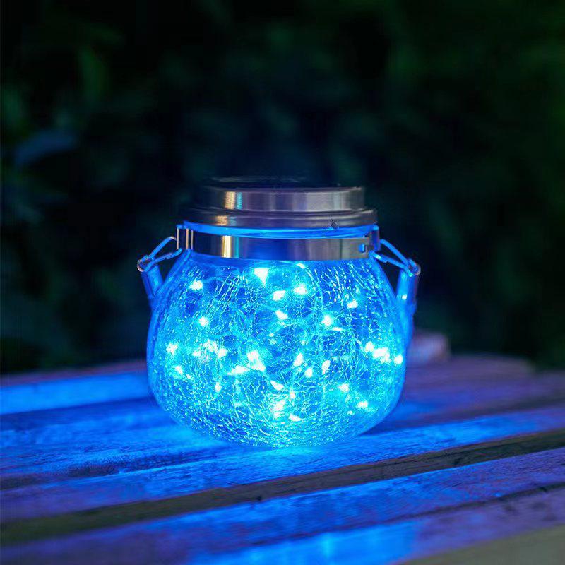 Solar Crackle Glass Mason Jar Hanging LED Lights for Outdoor Decor