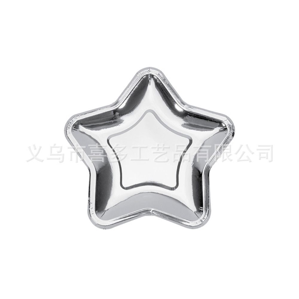 10pcs Silver Star Shaped Dinner Plates Golden Paper Dinnerware Portable Dessert Dish  Birthday