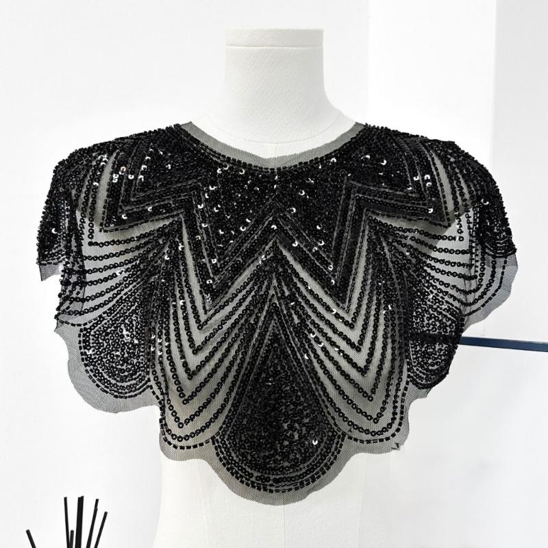 Elegant Beads Lace Collar Patches Adhesive For Wedding Gowns And Evening Dresses
