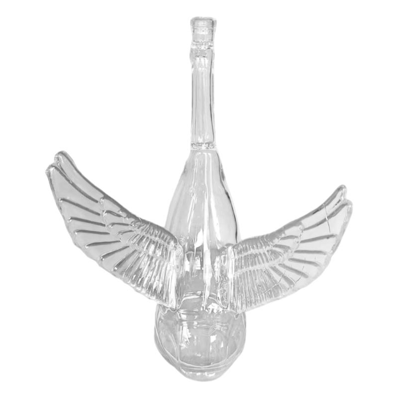 Bird Shaped Glass Whiskeys Decanter Clear Liquor Bottle with Sculptural Wing Detail and Stable Base for Bar Shelf Display Dining Table