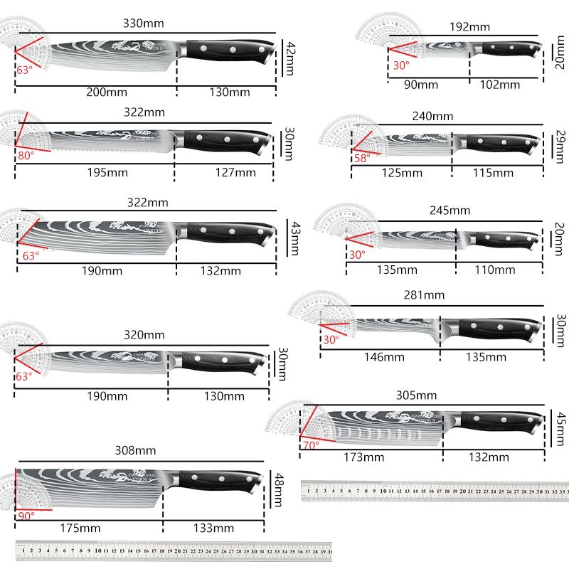 6/10pcs Black Handle Kitchen Knives Gift Box Set Sharp Stainless Steel Chef Knife Sankotu Cleaver Boning Paring Knife
