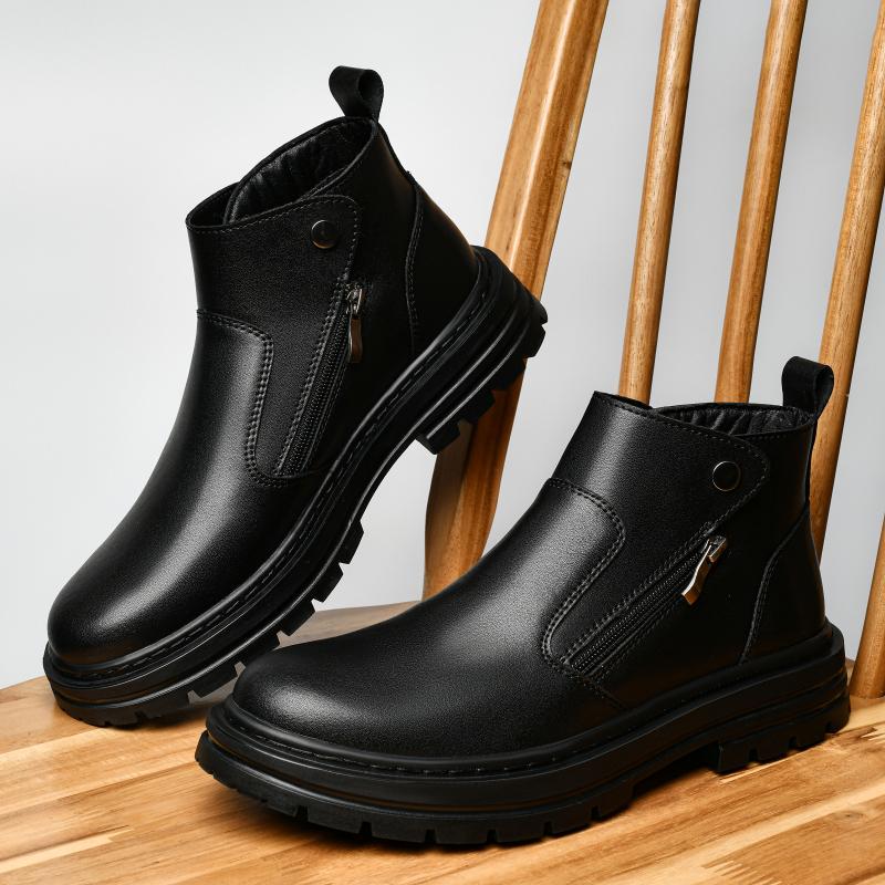 Fashion 2025 Fashionable Men's High-Quality Leather Ankle Boots With Side Zipper Buckle Design Comfortable Outdoor Durable Casual Boots