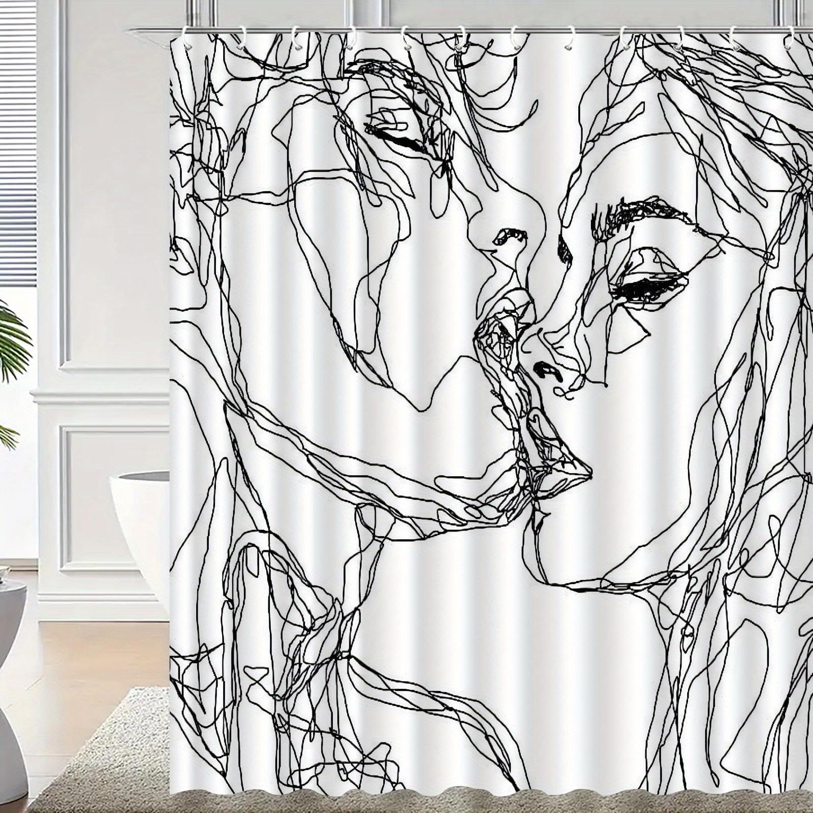 

Abstract Kiss Shower Curtain: Embrace the Unique Line Art Design, Soft Fabric, and Romantic Vibes for Your Modern Bathroom W90XH180cm