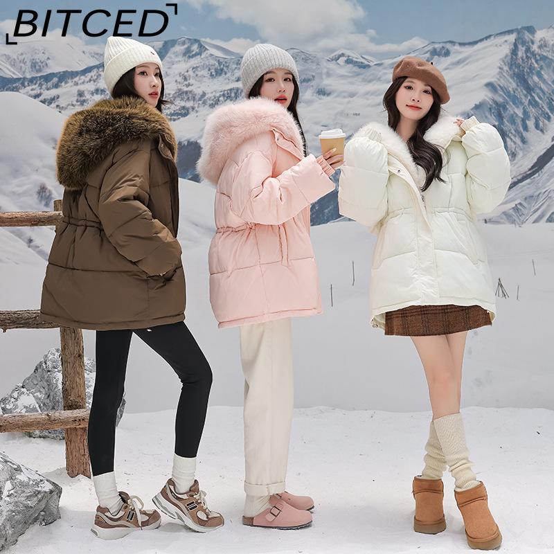 BITCED Detachable Oversized Fur Collar Down Jacket for Women Winter Thickened Waist-Defining Fur-Trimmed Parka