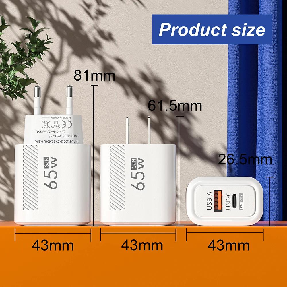 Gesamt 65W USB C Ladegerät GaN Schnellladung Wandladegerät Für Quick Charge EU Stecker Ladeadapter