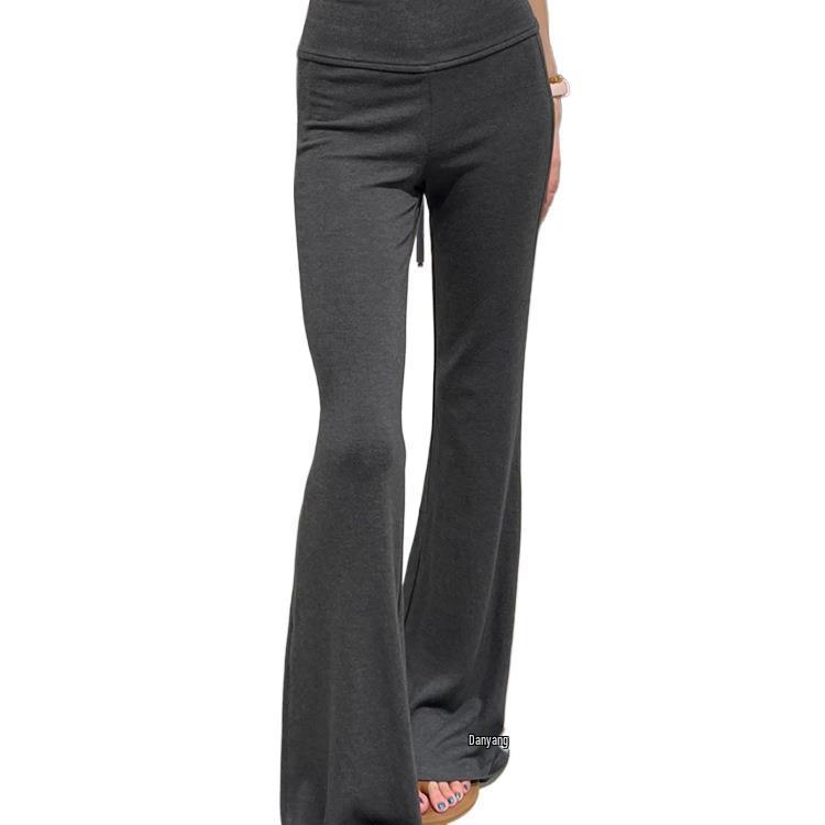 Women's Gray Micro-Flare Elastic Yoga Pants - Lazy Style, Slimming, Casual, Wide-Leg Sportswear for Autumn