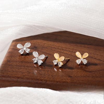 Exquisite Cat Eye Stone Butterfly Flower Earrings for Women with Light Luxury High-end Design and Temperament Earrings