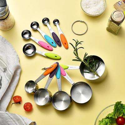 10-Piece Stainless Steel Measuring Cups and Spoons Set with Silicone Handles for Baking