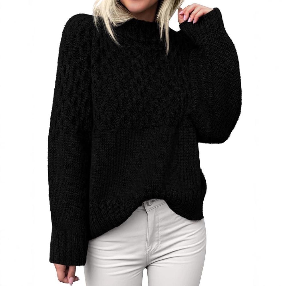 Cross Europe 2026 Women's High Neck Cable Knit Long Sleeve Pullover - Autumn/Winter Style