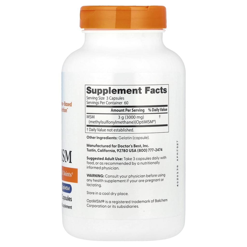 Doctor'S Best, Msm, 180 Capsules (1,000Mg per Capsule)