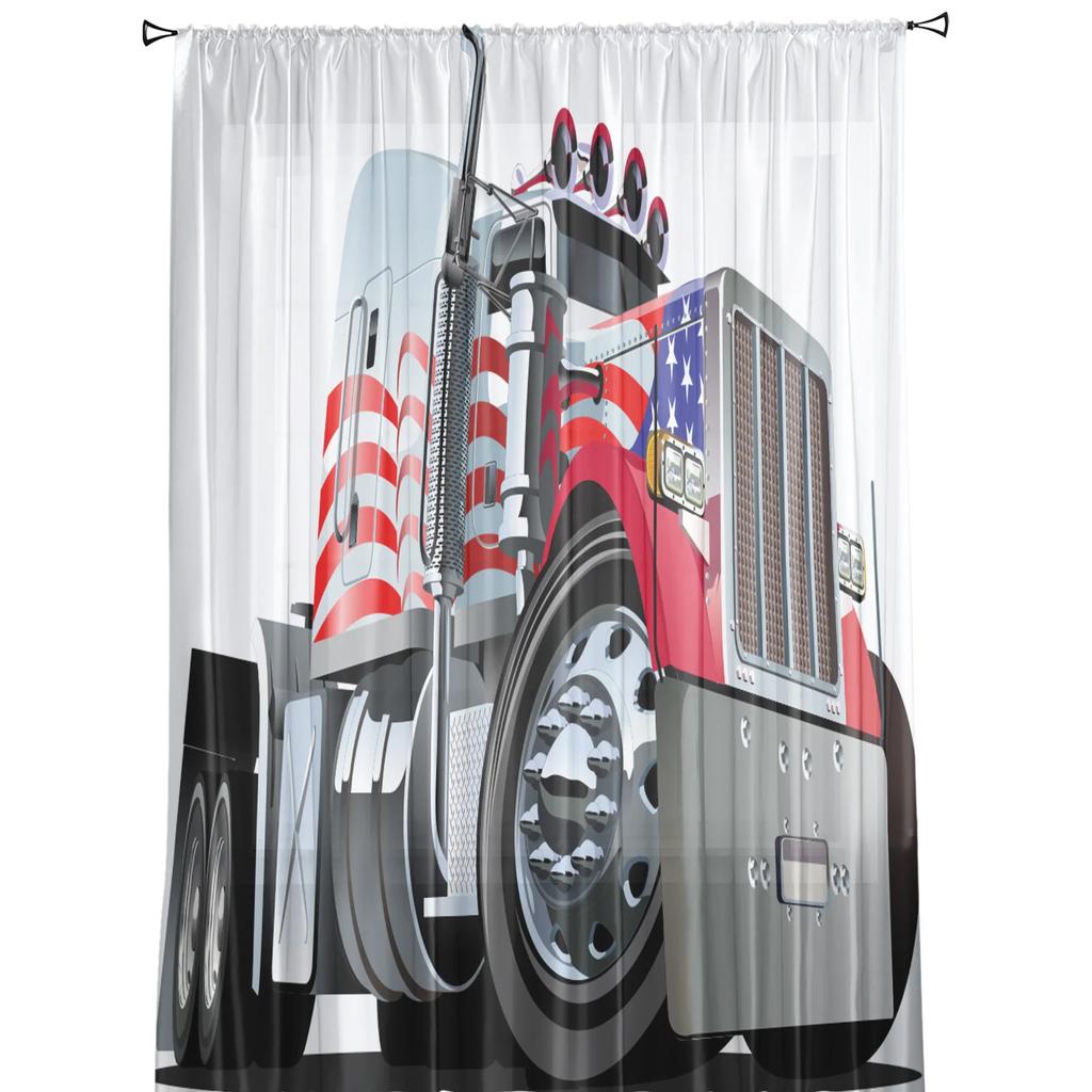 Cartoon Truck White Sheer Curtains Living Room Window Tulle Curtains For Bedroom Kitchen Home Decoration Voile Drapes