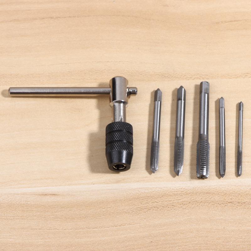 3-6Mm T-Shaped Tap Wrench 5Pcs Hand Tap M3-M8 Tapping Screwdriver Wrench Thread Tapping Hand Tool Set