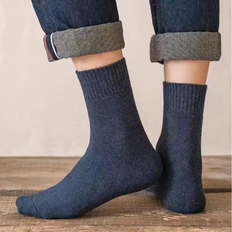 Men's Fleece-Lined Winter Terry Socks - Thick, Warm, and Solid Color Mid-Calf Floor Socks for Home.