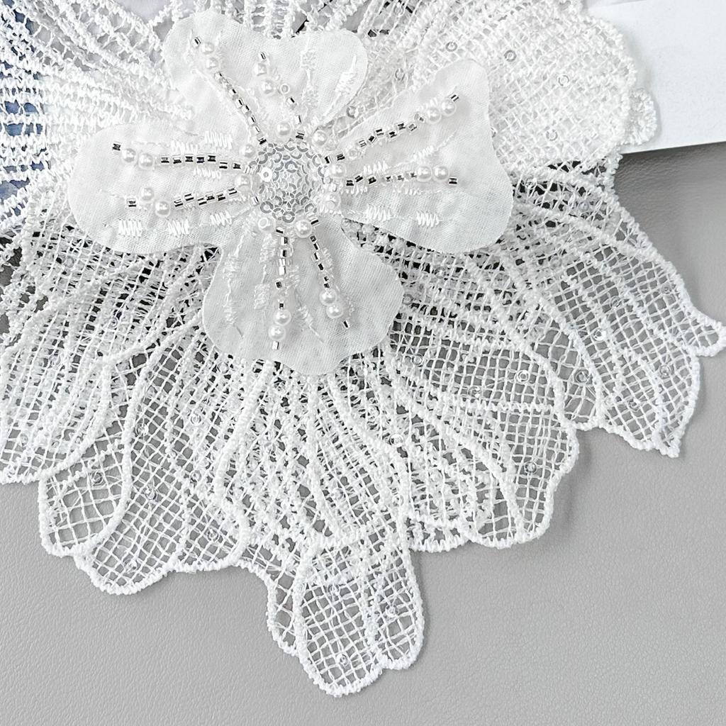 White Mesh Double-Layer Three-Dimensional Flower Bead Corsage Lace Clothing Wedding Dress Decorative Cloth Sticker