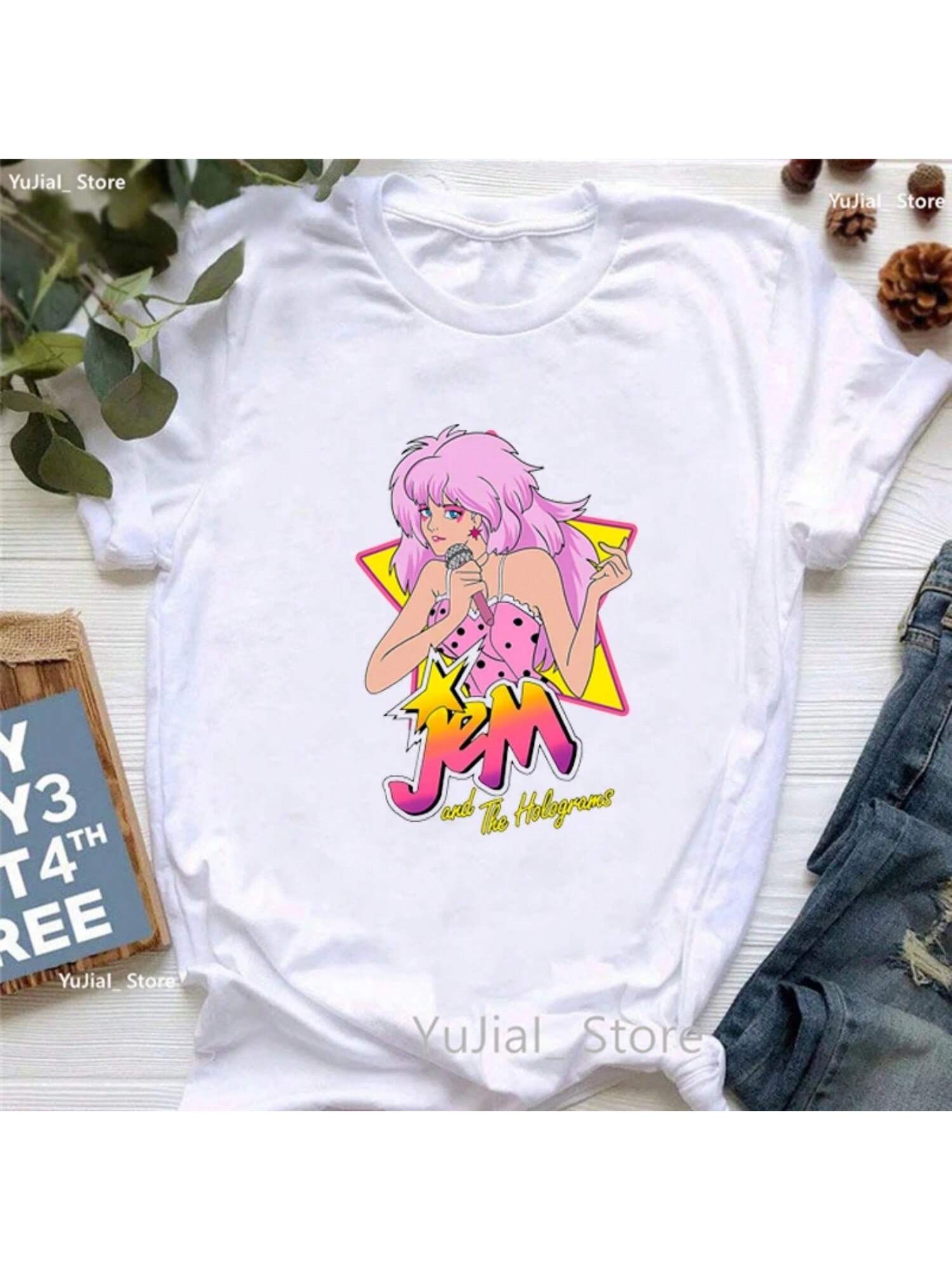 

Retro 80s Jem Jem And The Holograms Women T Shirt Summer Fashion Tops Tee Tshirt Harajuku Shirt4 XXXXXL чорний