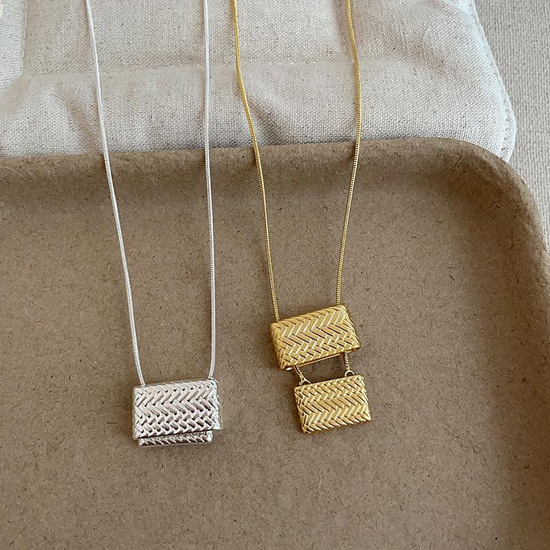 Real Gold Silver Plated Copper Snake Chain Chokers Unique Design Double Metallic Knitted Bag Pendant Necklaces for Women