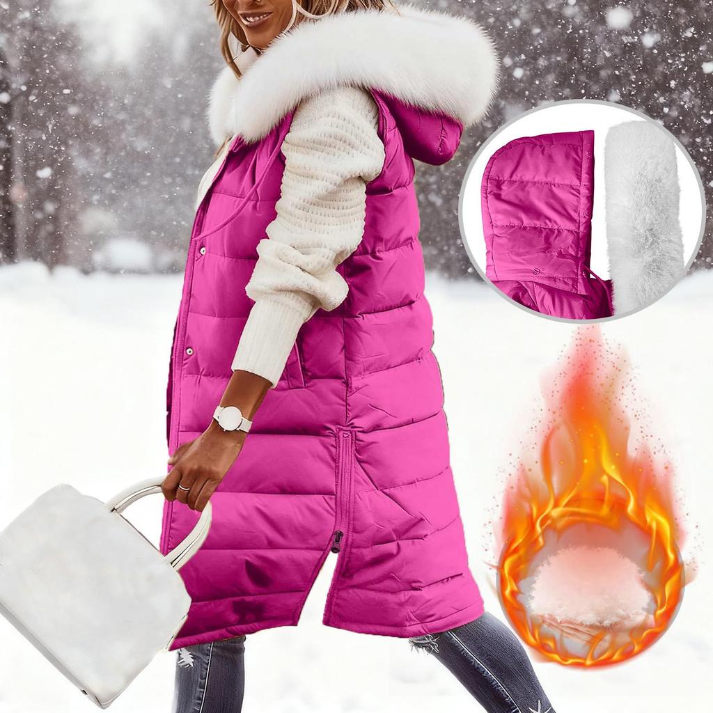 Damska Długa Kurtka Puchowa z Kapturem