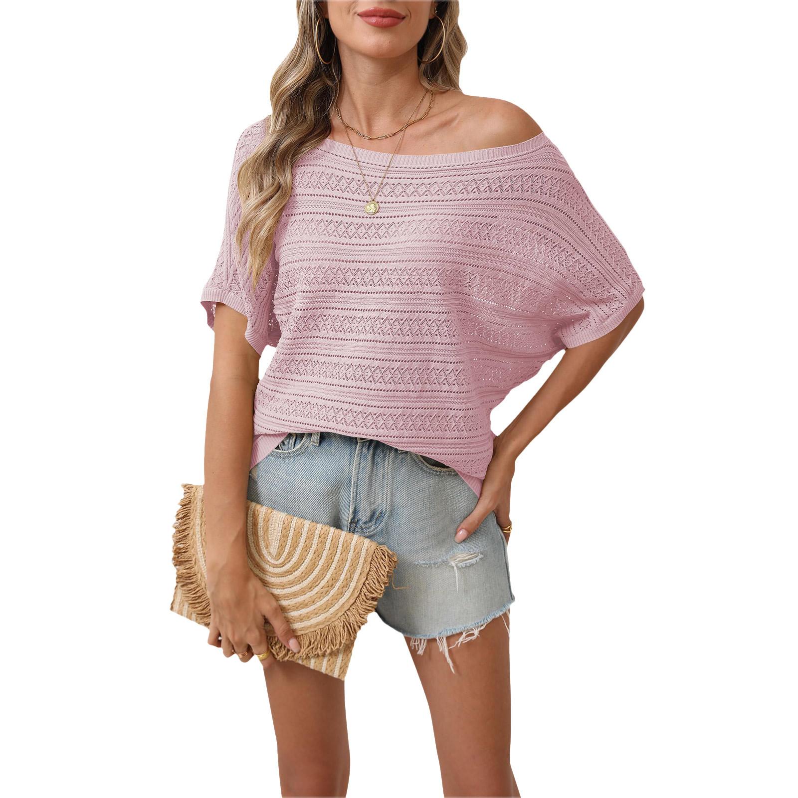 

Женская футболка с коротким рукавом, элегантная повседневная рубашка, весенне-летний наряд, струящиеся плиссированные топы с круглым вырезом спереди, летние топы XXL розовый