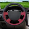 GNUPME DIY Customized Name Hand-Stitched Black Genuine Leather Car Steering Wheel Cover for Ford Focus Kuga Mondeo Edge