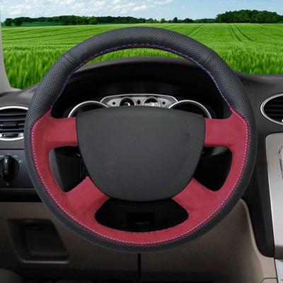 GNUPME DIY Customized Name Hand-Stitched Black Genuine Leather Car Steering Wheel Cover for Ford Focus Kuga Mondeo Edge