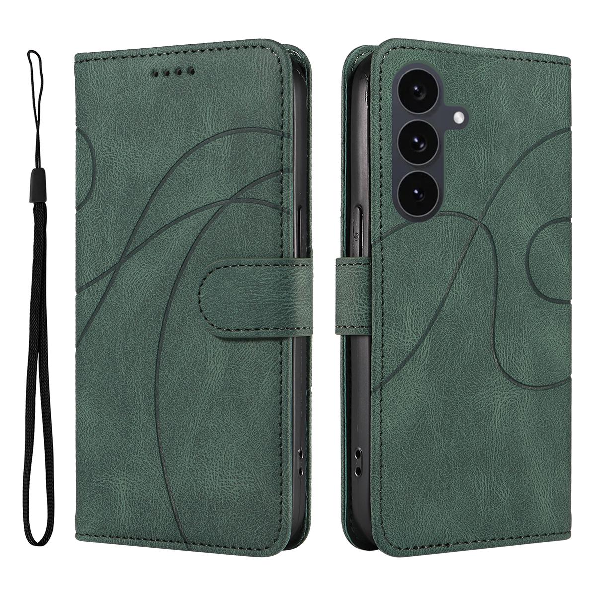 

Для Samsung Galaxy S25 FE Чехол-кошелек Кожаный чехол для телефона Подставка с дизайном изогнутых линий Green