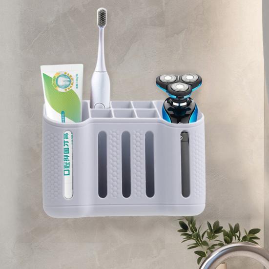 Yousheng Wall-mounted Toothbrush Holder 8 Slots Bathroom Organizer Electric Toothbrush And Toothpaste Holder with Suction Cup for Bathroom Accessories