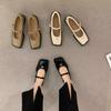 One-word buckle with Mary Jane single shoes children's French style spring and summer 2025 new square head shoes laden shoes flat-soled small leather 