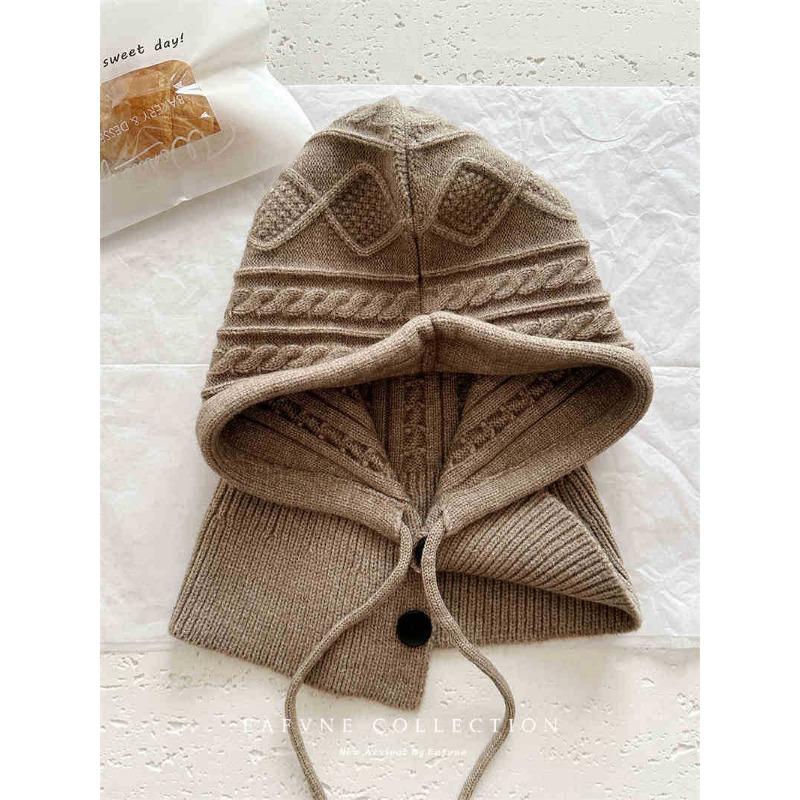 

Балаклава Шапка Селебрити Женская Корейская Зимняя Теплая Шарф Интегрированная Защита Головы Защита Ушей Шерстяная Шапка Вязаная Шапка