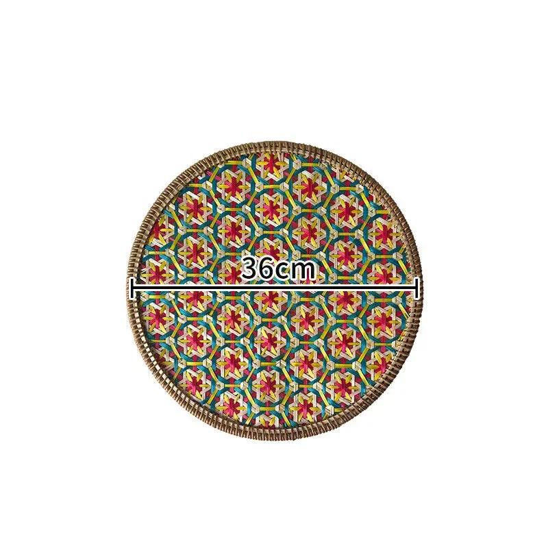 30/36cm Ethnic Style Color Handmade Rattan Tray Round Heat-resistant Teapot Pad Hotel Home Decor Dining Table Heat-insulate Pad