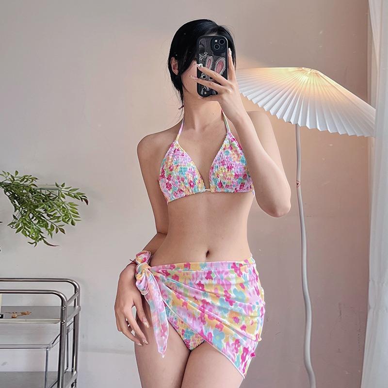 Damen S Sexy Frischer Bedruckter Gesplitteter Rock Stil Bikini Dreiteiliger Badeanzug