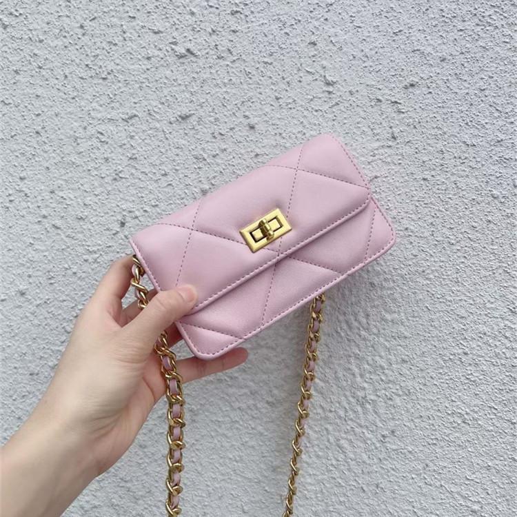 2026 New Summer Fresh Small Bag Sheepskin Small Square Bag Mini Chain Mobile Phone Bag Square Buckle Pink Crossbody Bag Women