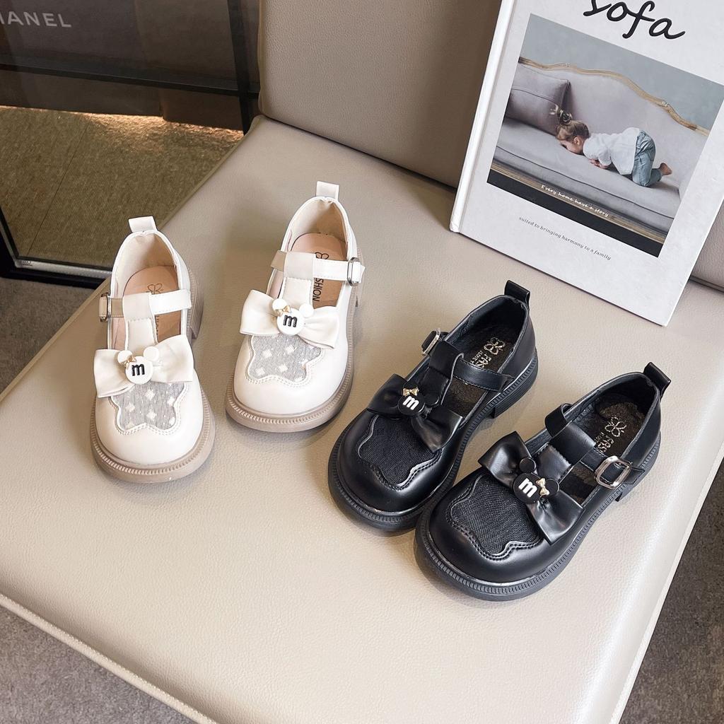 Girls leather shoes 2025 summer new children's bow performance shoes girls princess shoes mesh breathable single shoes tide
